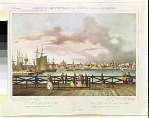 ボストンとサウスボストンブリッジの眺めc。 1829 作： Jacques Milbert